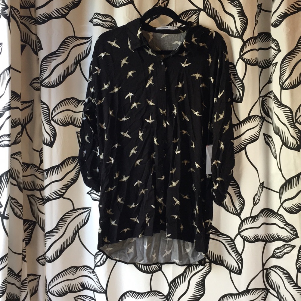 Black bird shirt dress